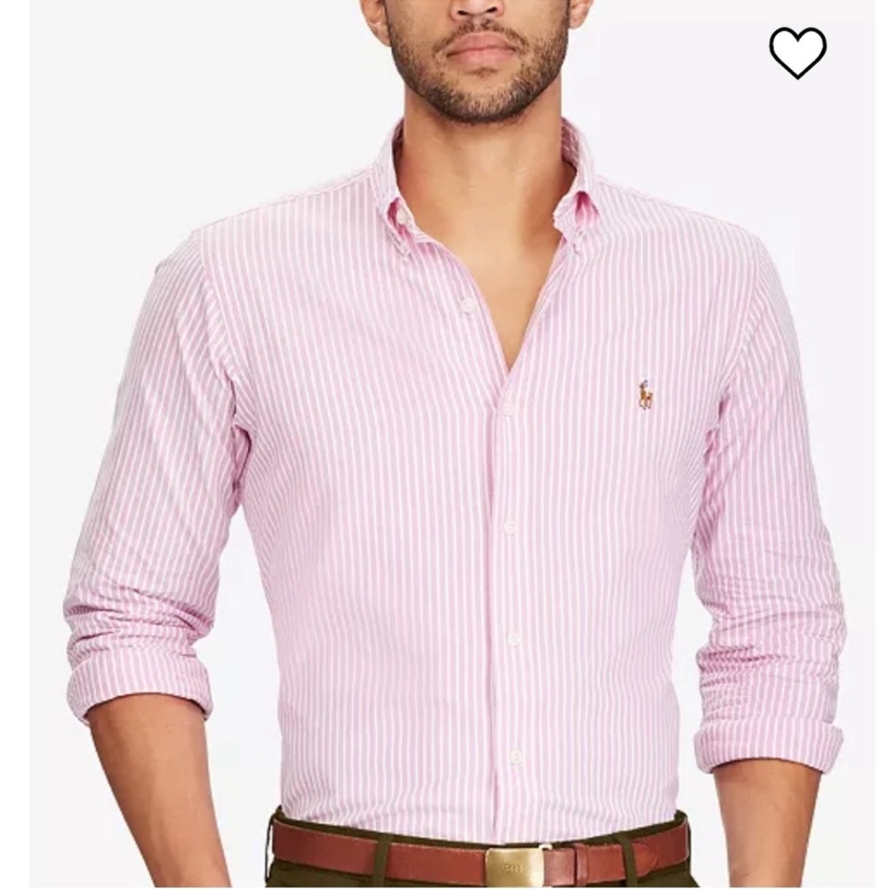 Ralph‎ Lauren Men's Vintage Pink White Stripe Classic Fit Cotton Size 16 32/33 - Picture 3 of 10